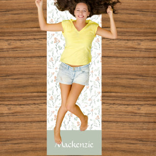 Sage Watercolor Wildflower Floral Custom Name Yoga Mat