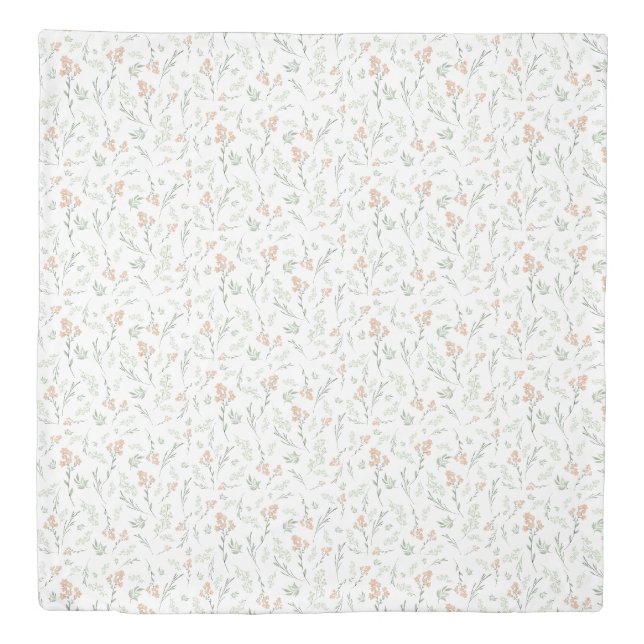 Sage Watercolor Wildflower Floral Duvet Cover (Front)