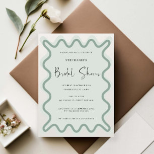 Sage Wavy Border Bridal Shower Invitation