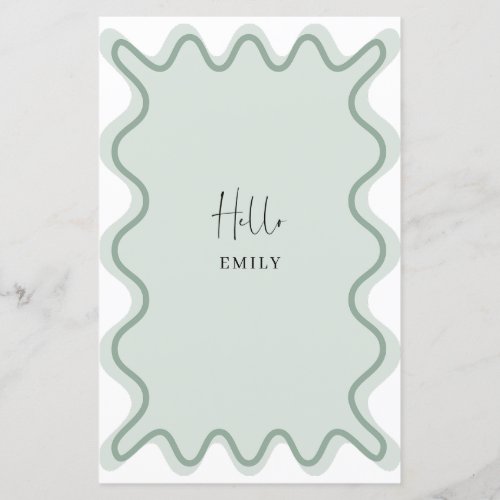 Sage Wavy Border menu card with name