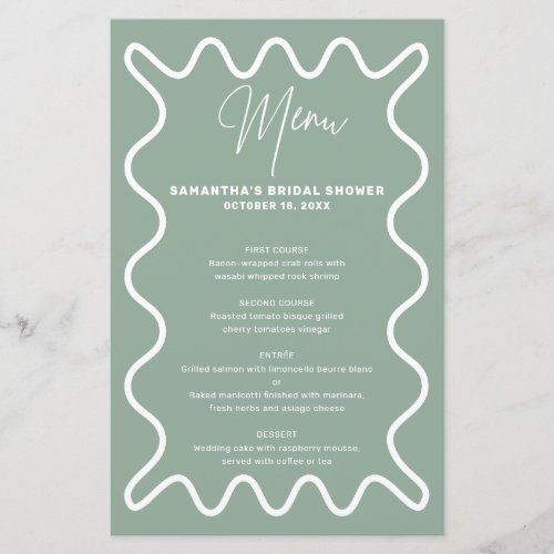 Sage Wavy Border menu card with name