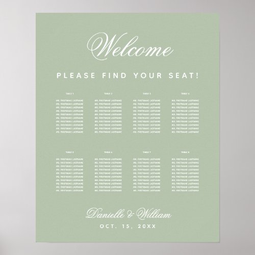 Sage Wedding 8 Table Simple Green Seating Chart