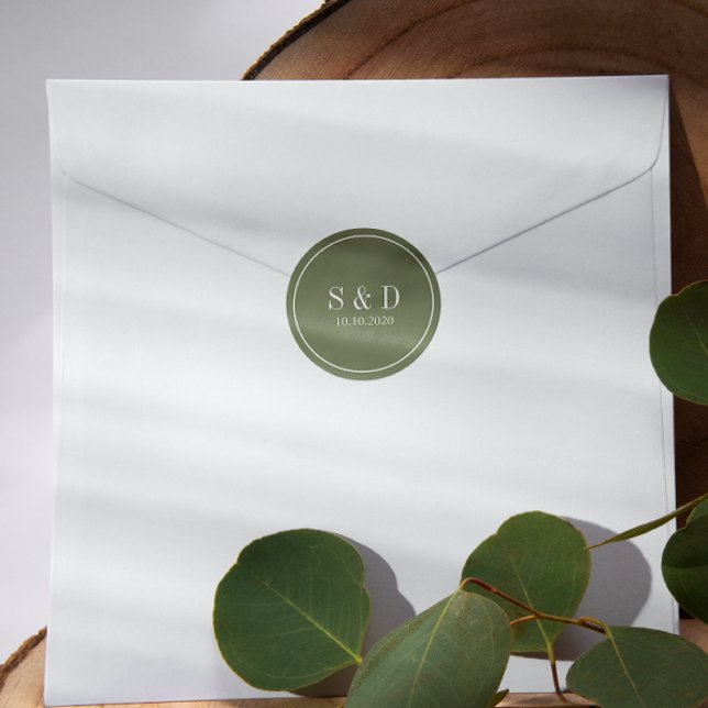 Sage |  Wedding Classic Monogram Classic Round Sticker (Creator Uploaded)