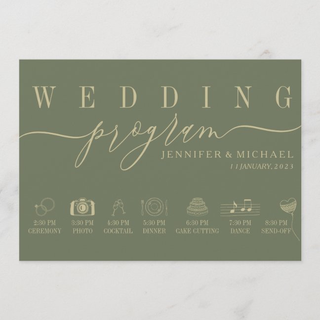Sage Wedding Custom Icon Timeline ceremony plan Program
