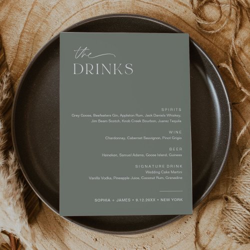 SAGE Wedding Drink Bar Menu 5x7 Card