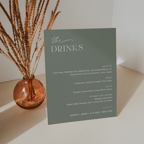 SAGE Wedding Drink Bar Menu Pedestal Sign