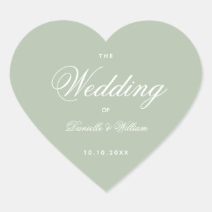Sage Wedding Green Heart Elegant White Calligraphy Sticker