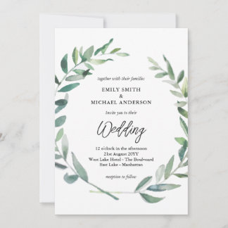 Sage Wedding Invitation Modern Olive Leaves