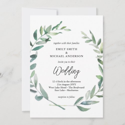 Sage Wedding Invitation Modern Olive Leaves