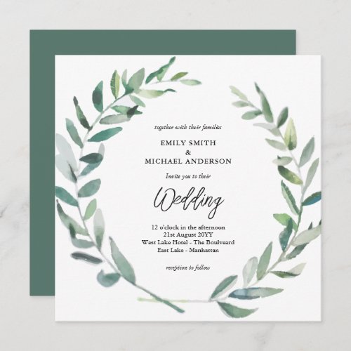 Sage Wedding Invitation Modern Olive Leaves