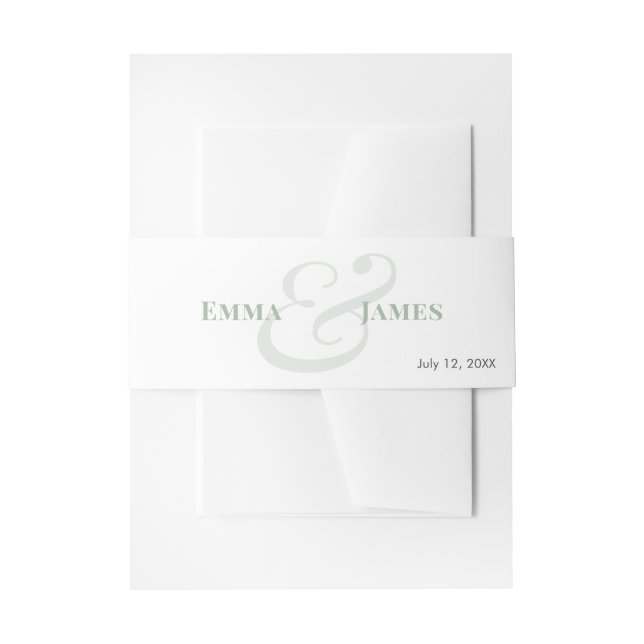 Sage Wedding Invitation Names & Monogram |  Belly Band (Front Example)