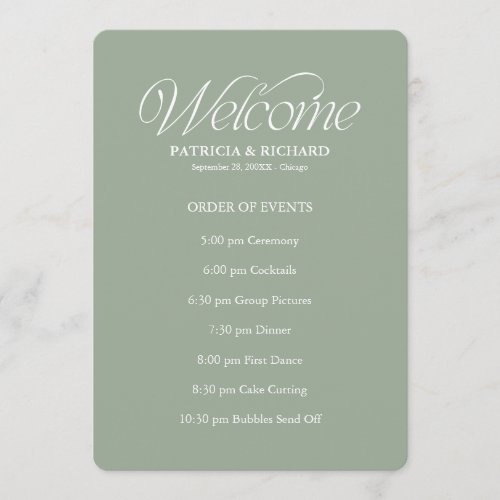 Sage Wedding Order of Events Timeline Schedule Program