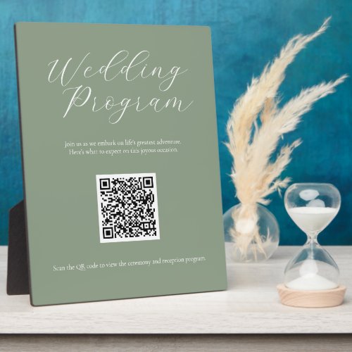 Sage Wedding Program Sign with QR Code Plaque