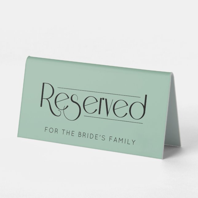 Sage Wedding Reserved Table Tent Sign (Front)