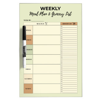 Sage Weekly Meal Plan & Grocery List - Dry Erase Board