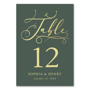 Sage Whimsical Gold Calligraphy Table Number