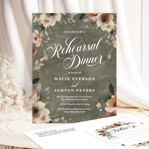 Sage Whisper Cottagecore Floral Rehearsal Dinner Invitation Postcard