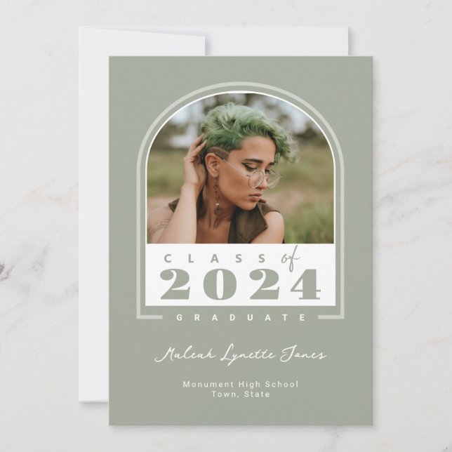Sage White 2024 Modern Arch Photo Graduation Announcement (Front)
