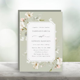 Sage White Blush Elegant Floral Wedding Invitation