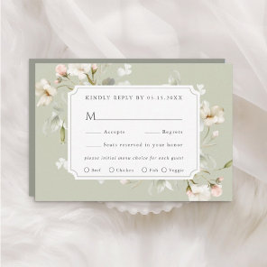 Sage White Blush Elegant Floral Wedding RSVP Card