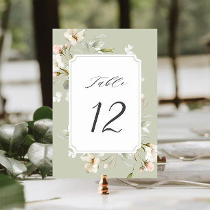 Sage White Blush Elegant Floral Wedding Table Number