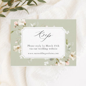 Sage White Blush Floral Wedding Website RSVP Enclosure Card