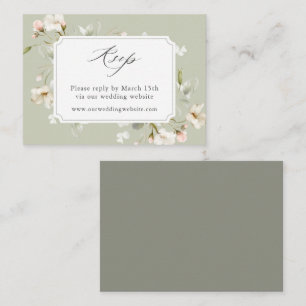 Sage White Blush Floral Wedding Website RSVP Enclosure Card