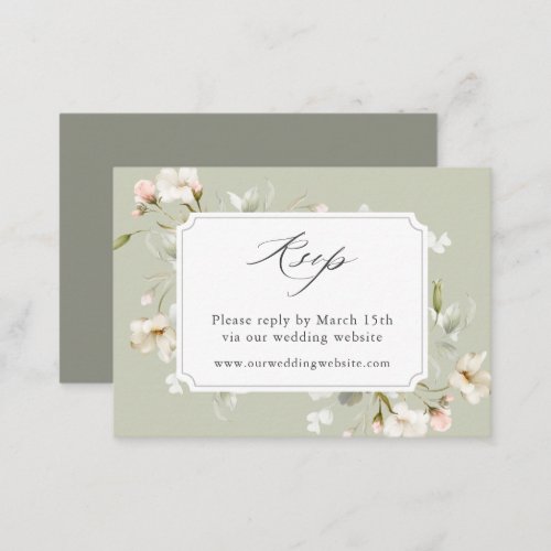 Sage White Blush Floral Wedding Website RSVP Enclosure Card