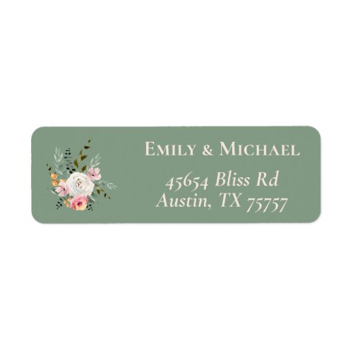 Sage White Blush Peach Floral Floral Return Label