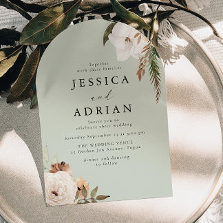 Sage, White & Boho Floral Wedding Invitation