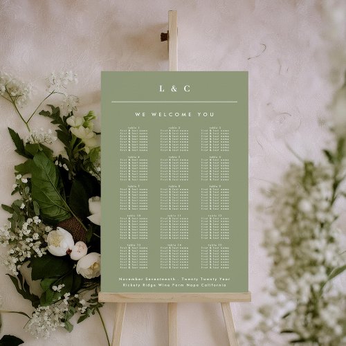 Sage  White Classic Names Wedding Seating Chart