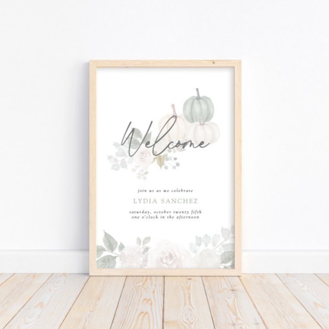 Sage & White – Floral Pumpkin Fall Welcome Poster (Available for print and digital download!)