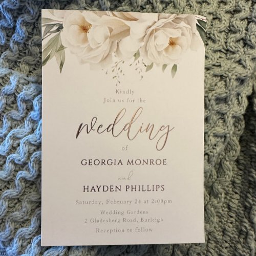 Sage  White Floral Rose Gold Wedding Foil Invitation