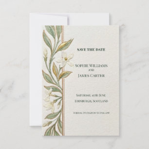 Sage White Floral Save The Date Card