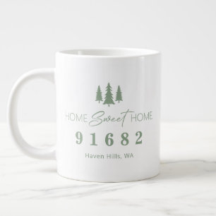 Sage White Home Sweet Home Personalized Zip Code Giant Coffee Mug