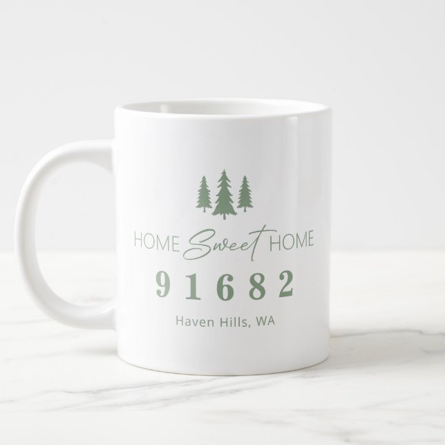 Sage White Home Sweet Home Personalized Zip Code Giant Coffee Mug (Left)