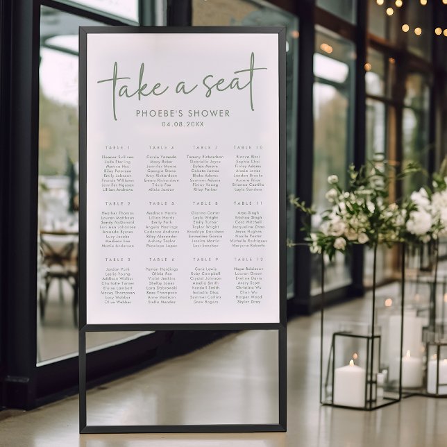 Sage & White Minimal Bridal Shower Seating Chart (Creator Uploaded)
