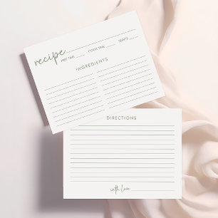 Sage & White Minimalist Bridal Shower Recipe Card