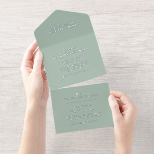 Sage White   Minimalist Modern Elegant Foil All In One Invitation
