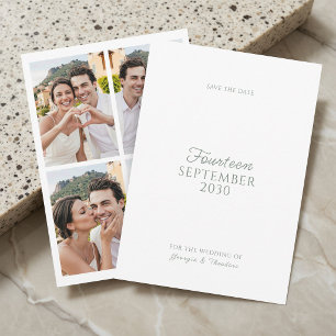 Sage & White   Minimalist Script Photo Wedding  Save The Date