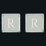 Sage White Monogram Square Wedding Groomsman Cufflinks<br><div class="desc">Wedding cufflinks.  Sage with white monogram.  Square.  Groomsman.</div>