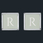 Sage White Monogram Square Wedding Groomsman Cufflinks<br><div class="desc">Wedding cufflinks.  Sage with white monogram.  Square.  Groomsman.</div>