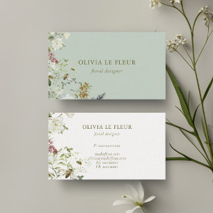 Sage & White Stylish Minimal Botanical Business Card