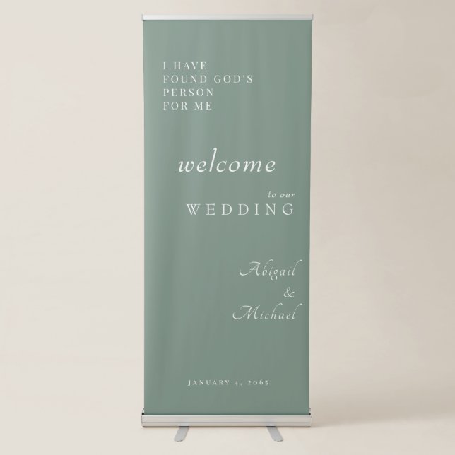 Sage & White Wedding Simple Retractable Banner (Front)