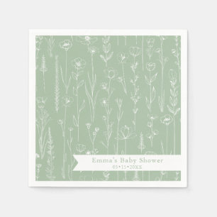 Sage Wildflower Baby Shower Floral Pattern Napkins