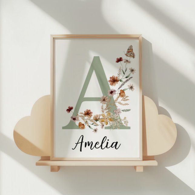 Sage Wildflower Boho Girl Nursery Name Monogram  Poster (Creator Uploaded)