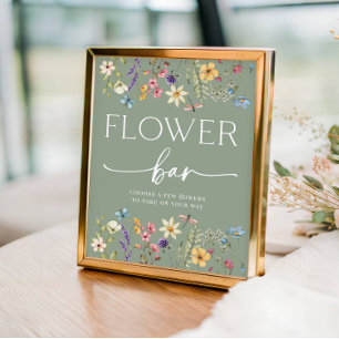 Sage Wildflower Bridal Shower Flower Bar Sign