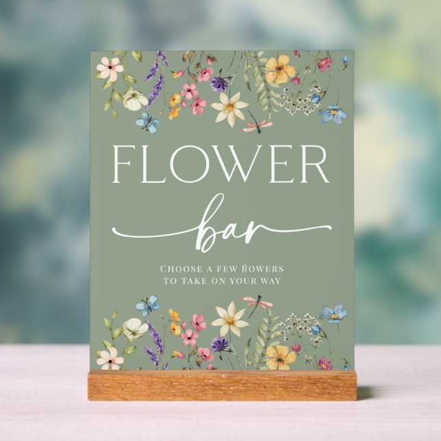 Sage Wildflower Bridal Shower Flower Bar Sign (Neutral)