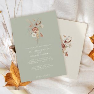Sage Wildflower Dried Floral Watercolor Wedding Invitation