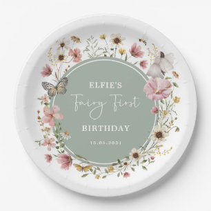 Sage Wildflower Fairy Princess Birthday Tea Party Paper Plates